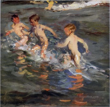  1899 Oil Painting - children at the 1899 beach Child impressionism